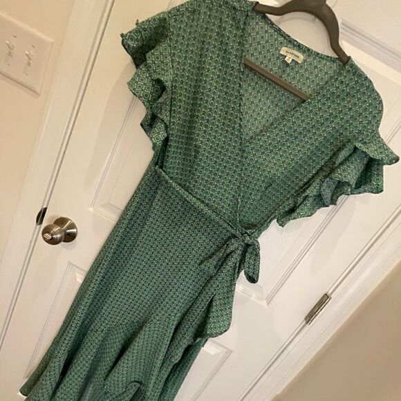 Max Studio Women's Ruffle Crepe High/Low Wrap Midi Dress small - Picture 1 of 7